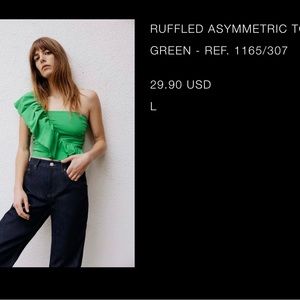 Asymmetrical Green Ruffle Top Zara